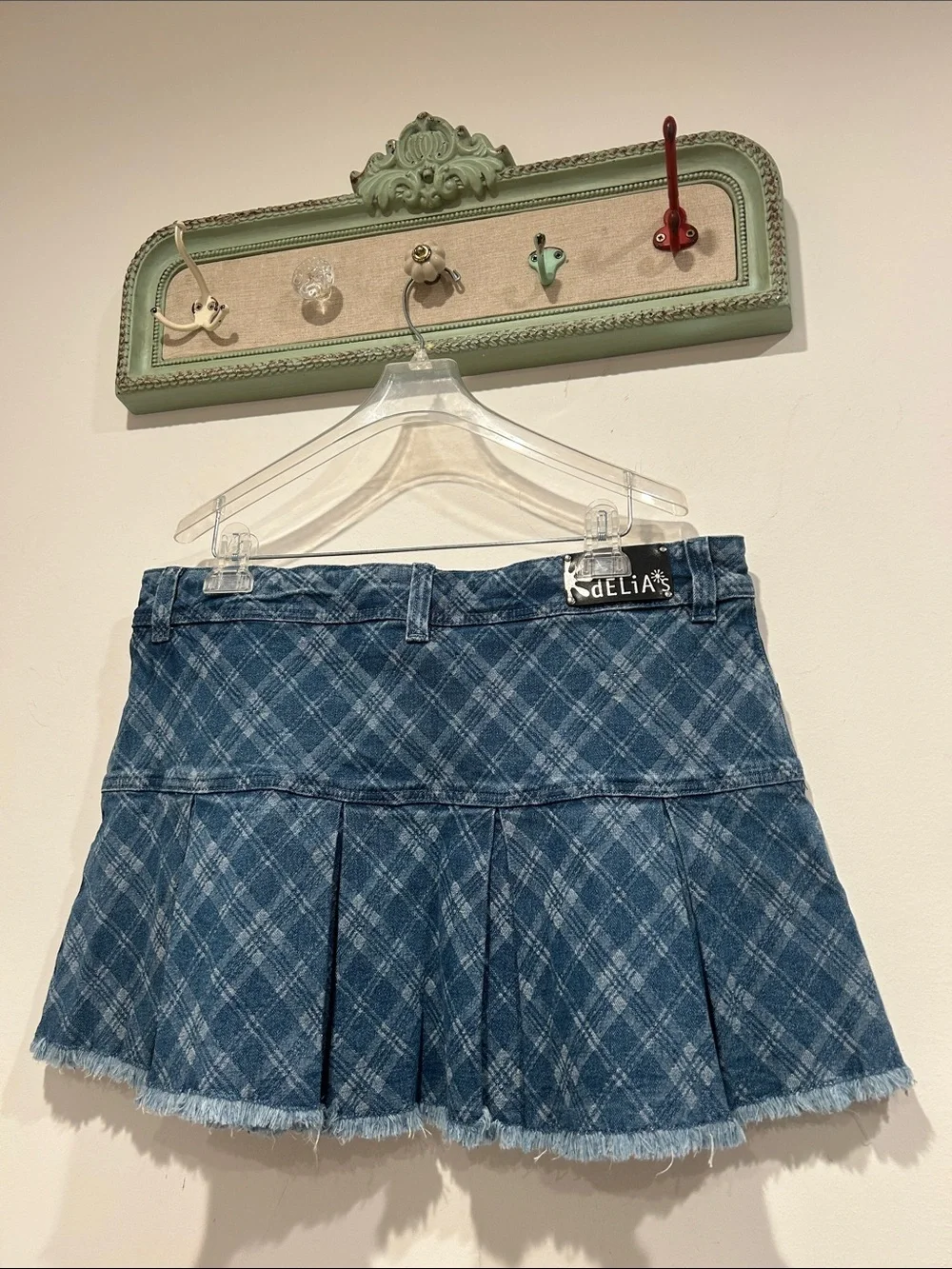 Dolls Kill Blue Plaid Denim Pleated clueless Y2K Mini Skirt xl women’s new
